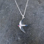 Swallow Bird In Flight Animal Necklace, Silver Plated
