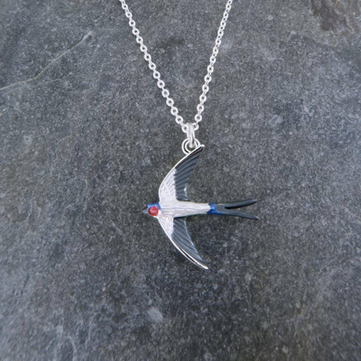 Swallow Bird In Flight Animal Necklace, Silver Plated