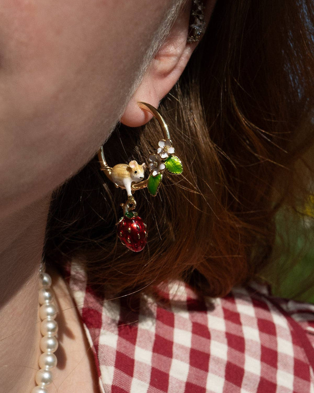 Mouse & Strawberry Hoop Earrings