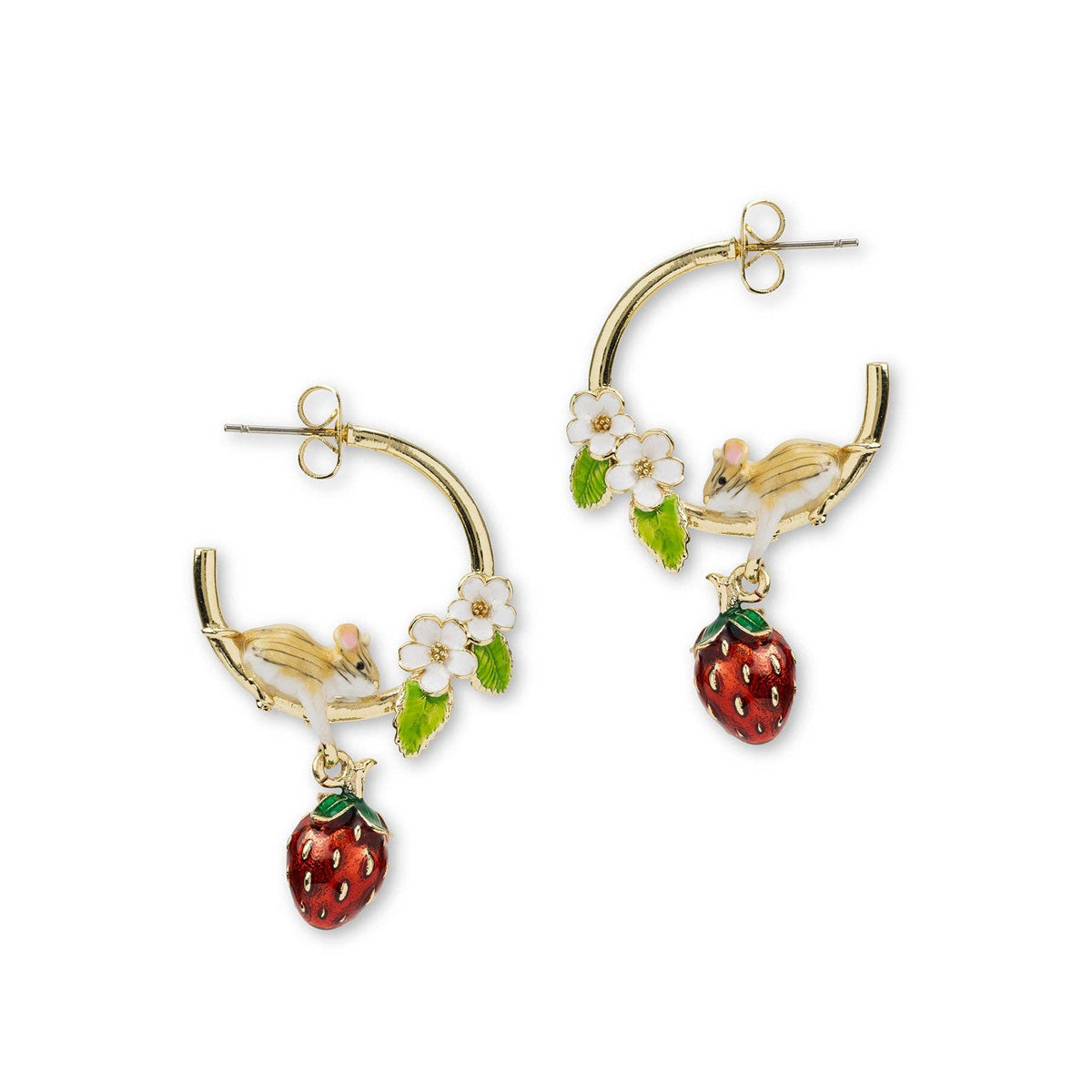 Mouse & Strawberry Hoop Earrings