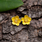 Buttercup Yellow Flower Stud Earrings, Silver Plated