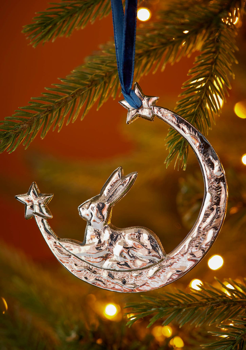 Silver Metal Hare Moon Decoration