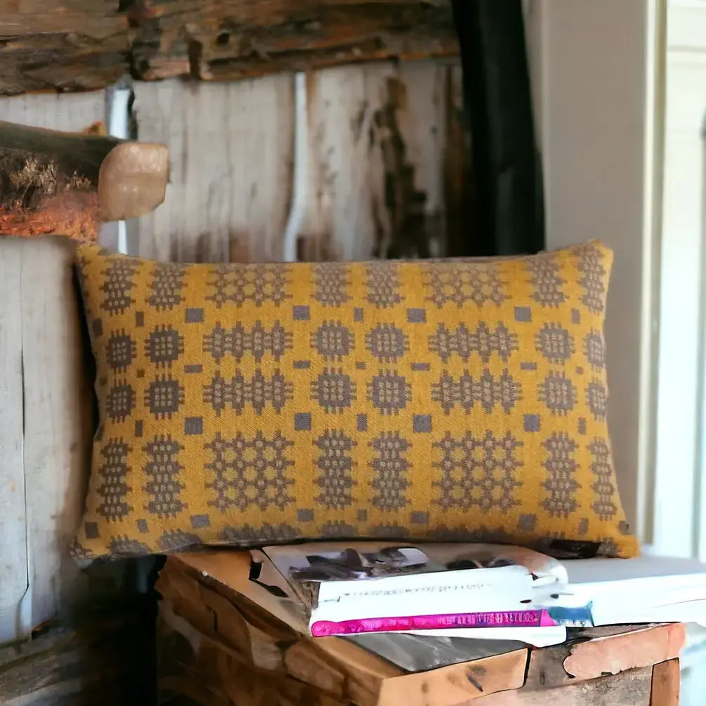 Mustard Welsh tapestry Blanket design Cushions