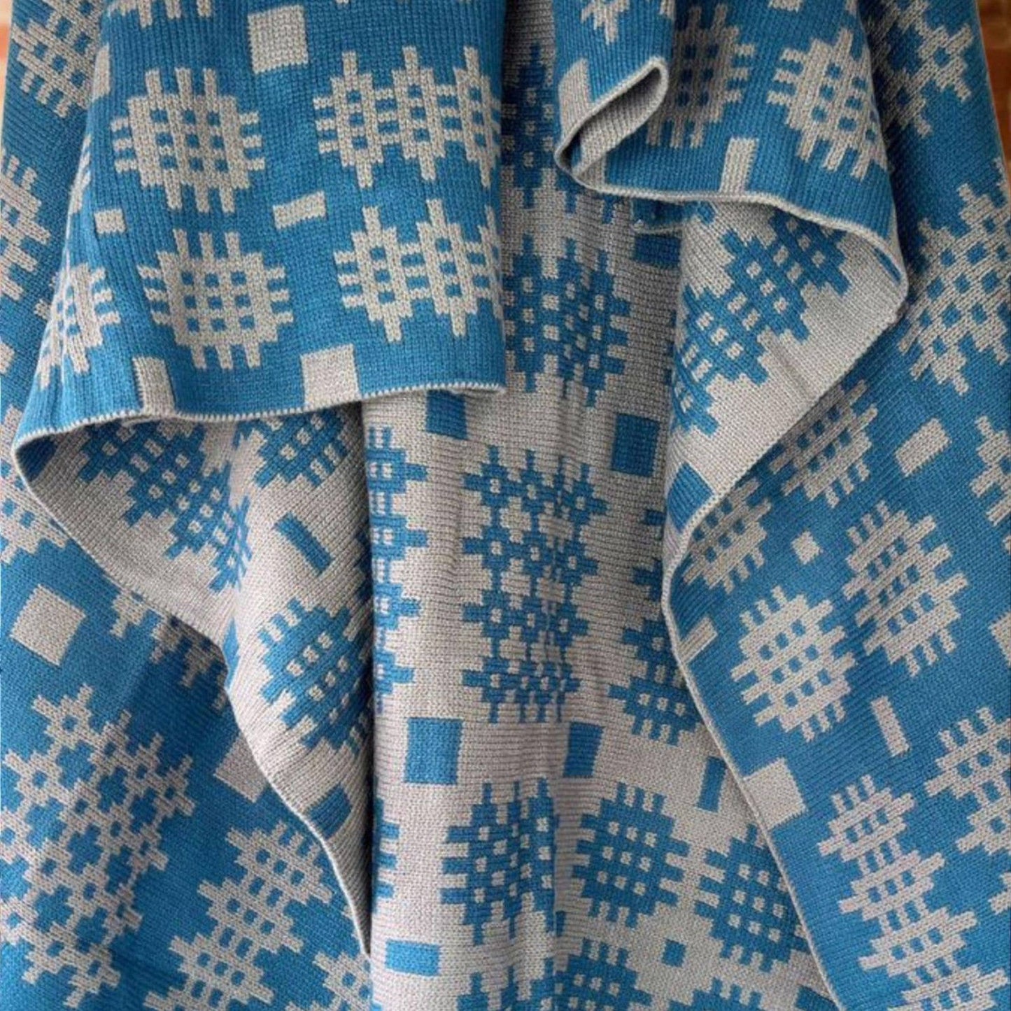 Teal and Grey Welsh Tapestry design Style Throw