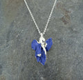 Silver-plated blue iris flower pendant necklace