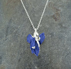 Silver-plated blue iris flower pendant necklace