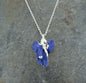Silver-plated blue iris flower pendant necklace