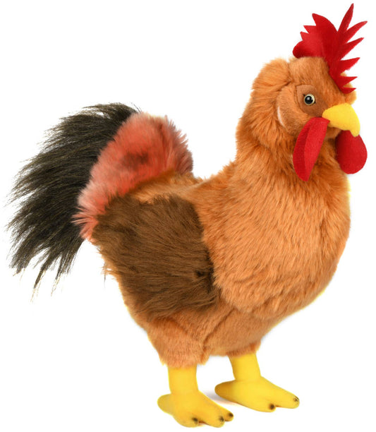 Lifelike brown rooster plush toy standing 34cm