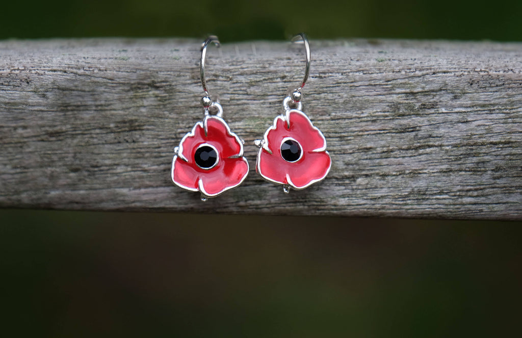 Poppy Red Flower Dangly Earrings