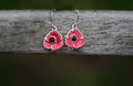 Poppy Red Flower Dangly Earrings