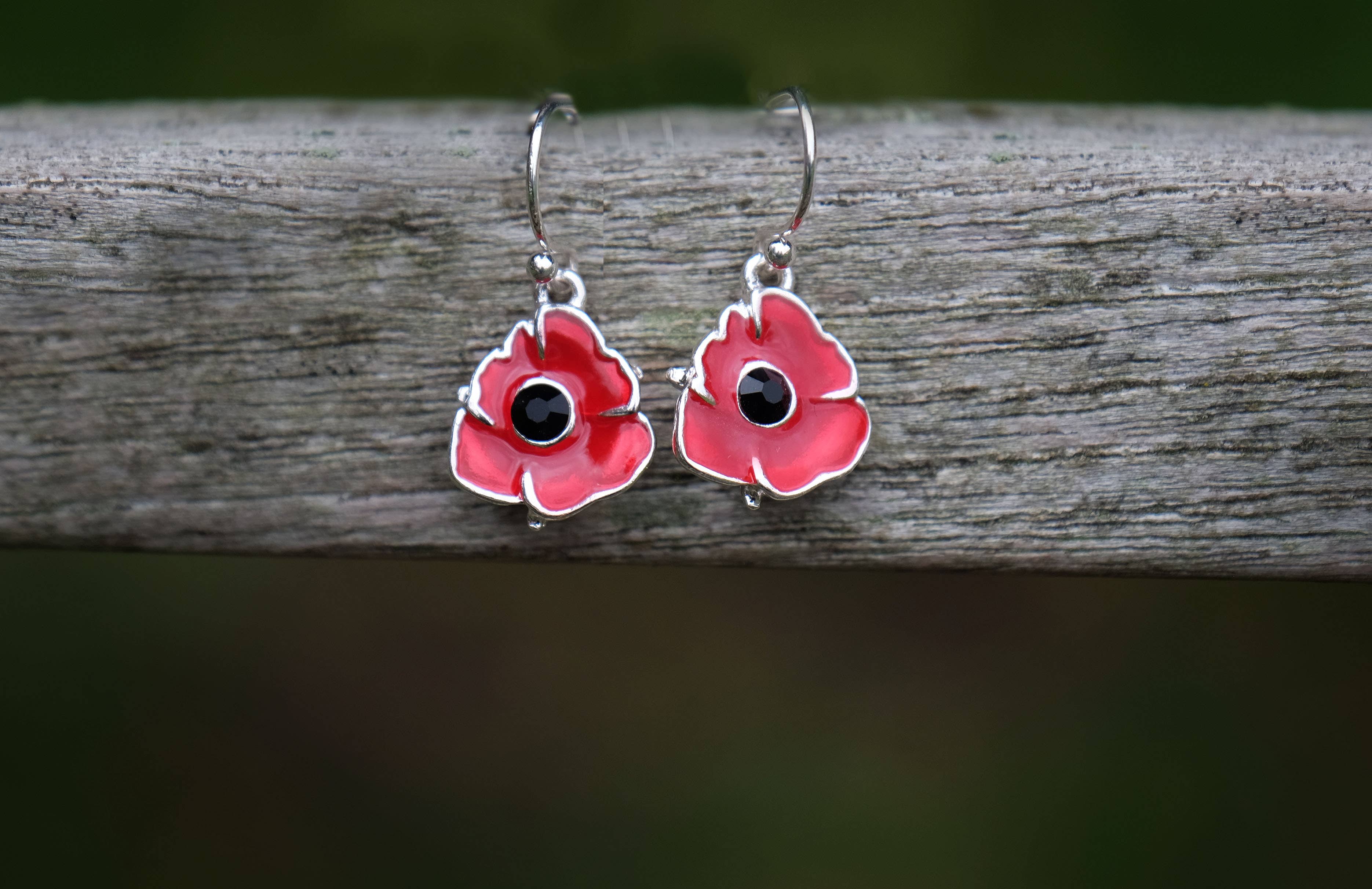 Poppy Red Flower Dangly Earrings