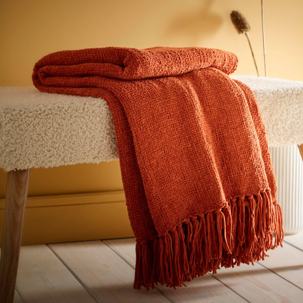 Chenille Throw by Appletree Loft in Terracotta 130 x 180cm