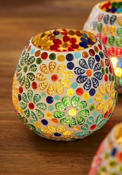 Keya multicolour recycled glass tealight holder
