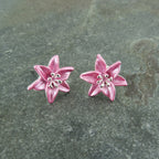 Lily Pink Star Gazer Flower Post Stud Earrings, Silver Plated