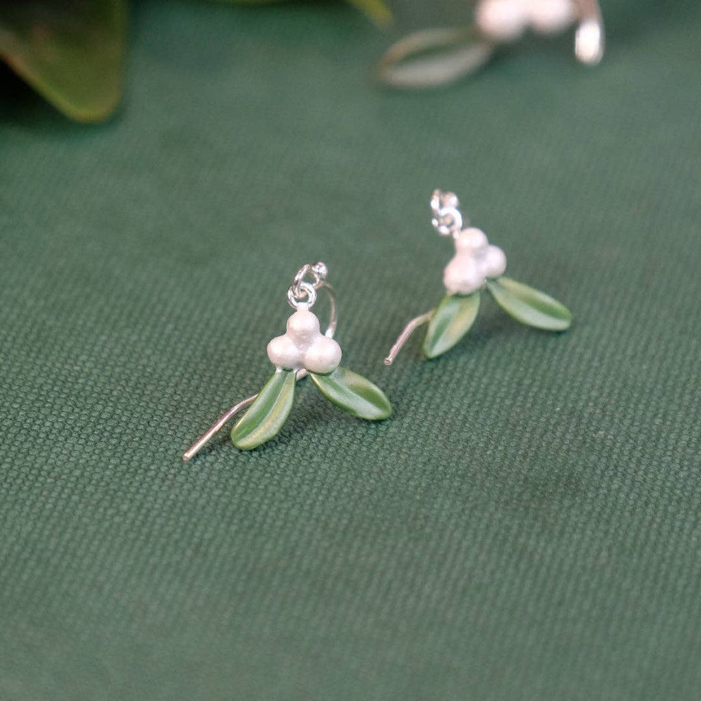 Mistletoe Christmas Drop Earrings, Silver Plated