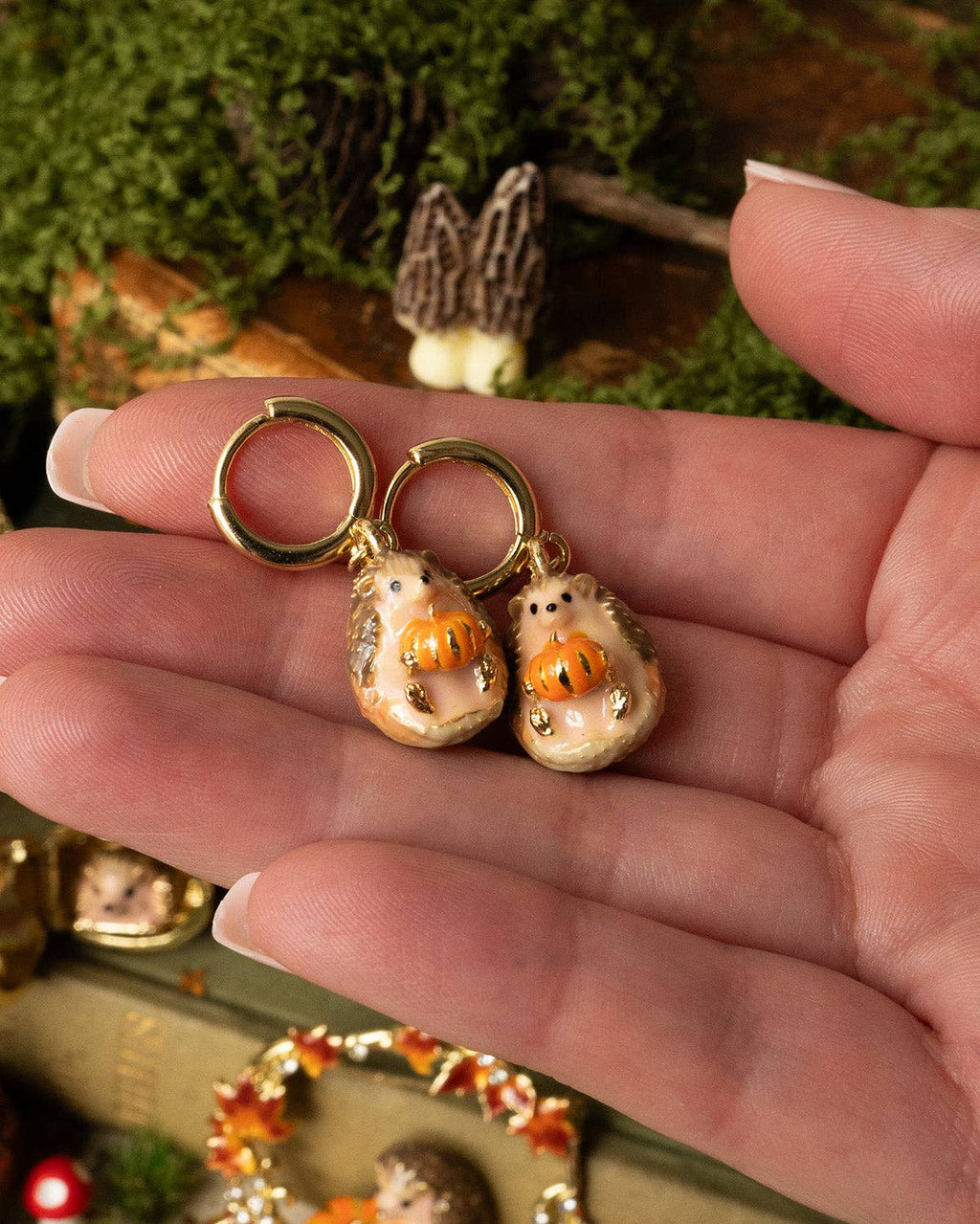 Hedgehog & Pumpkin Huggie Earrings