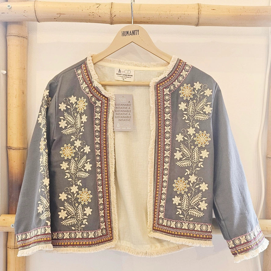 Boho Embroidered Jacket, Suzani Quilted Short Jacket