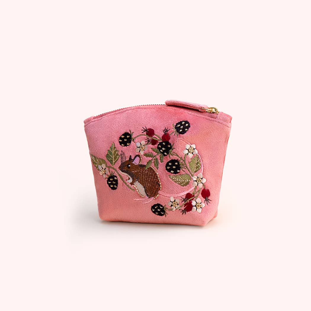 Embroidered Velvet Mini Pouch - Mouse