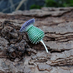3D Thistle Purple Flower Brooch, Silver Plated