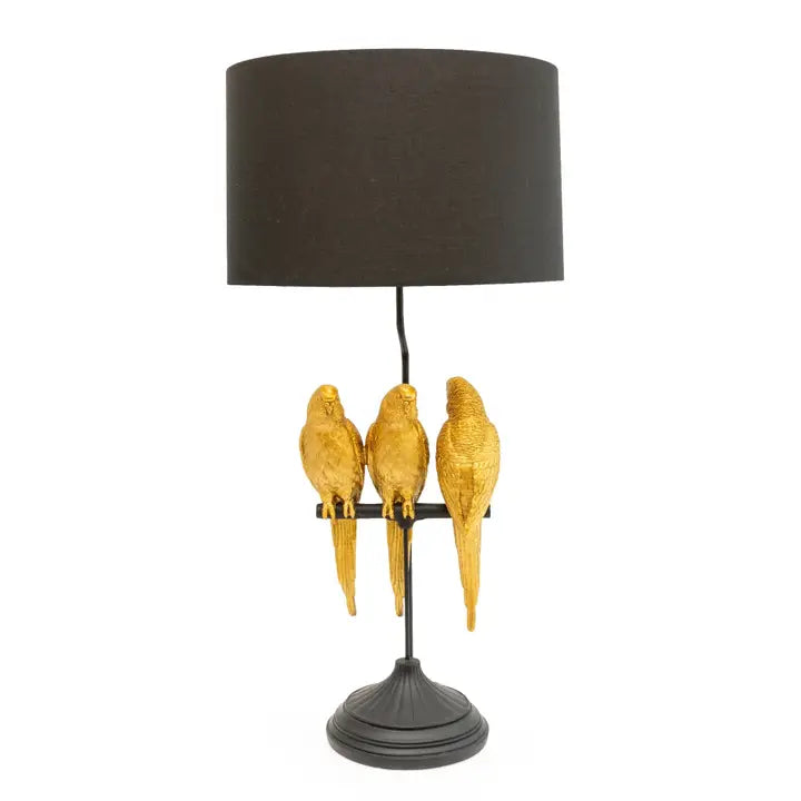 80cm Gold and Black Parrot On A Perch Lamp Base and Shade