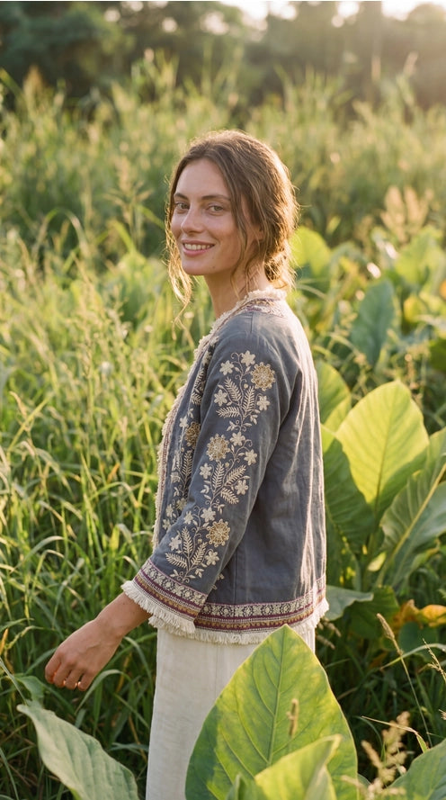 Boho Embroidered Jacket, Suzani Quilted Short Jacket