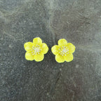 Buttercup Yellow Flower Stud Earrings, Silver Plated