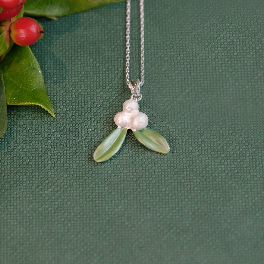 Mistletoe Christmas Necklace, Silver Plated
