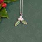 Mistletoe Christmas Necklace, Silver Plated
