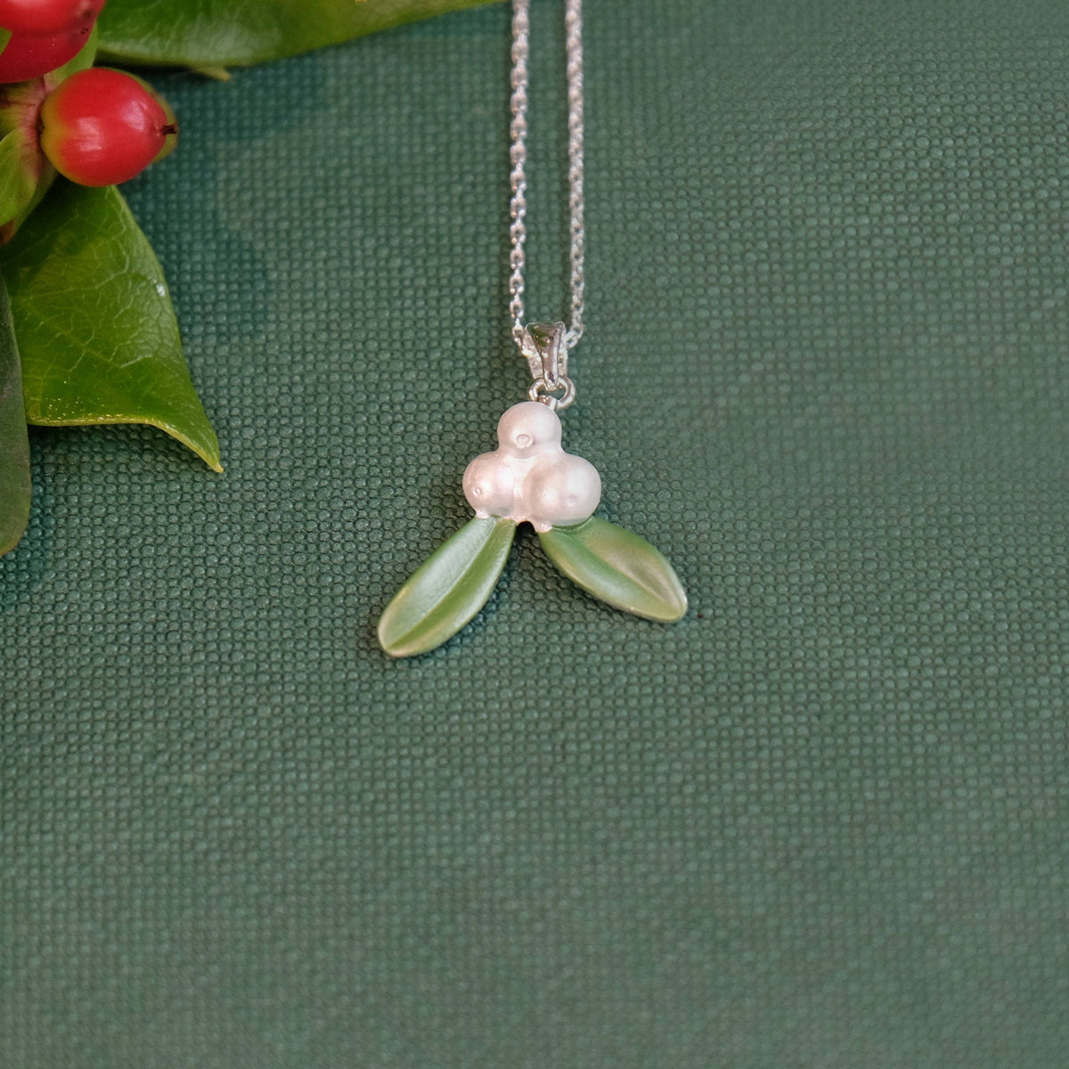 Mistletoe Christmas Necklace, Silver Plated