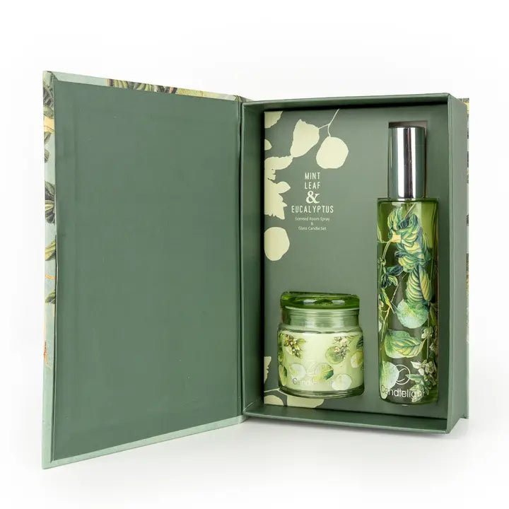 Mint Leaf and Eucalyptus Room Spray  and Candle Gift Set