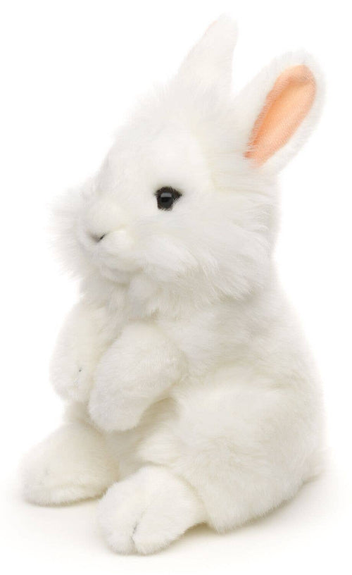 White Angora rabbit plush toy standing 18cm