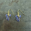 Gold-plated blue iris flower drop earrings