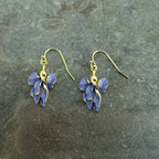 Gold-plated blue iris flower drop earrings