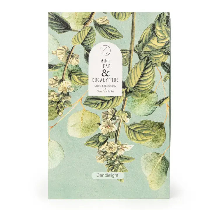 Mint Leaf and Eucalyptus Room Spray  and Candle Gift Set