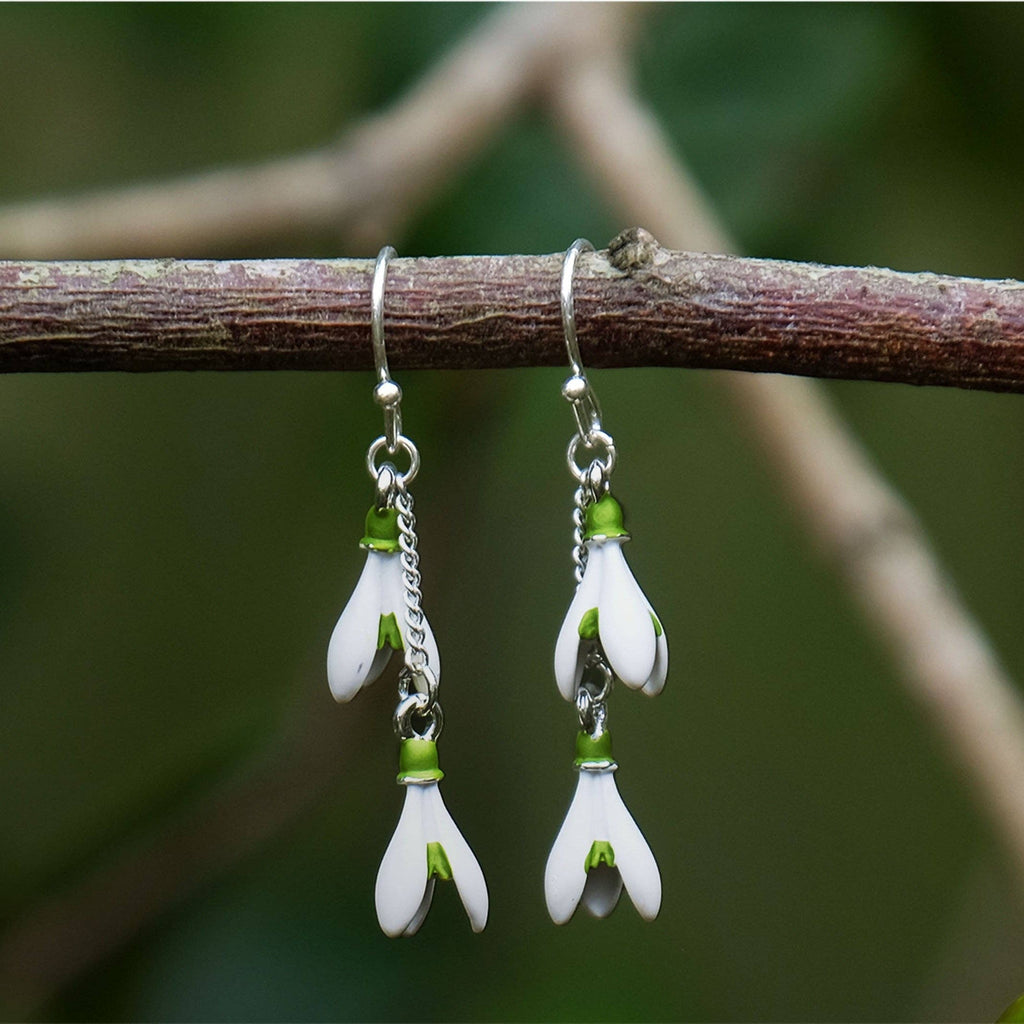 Snowdrop Double Drop Earrings, Silver Plated
