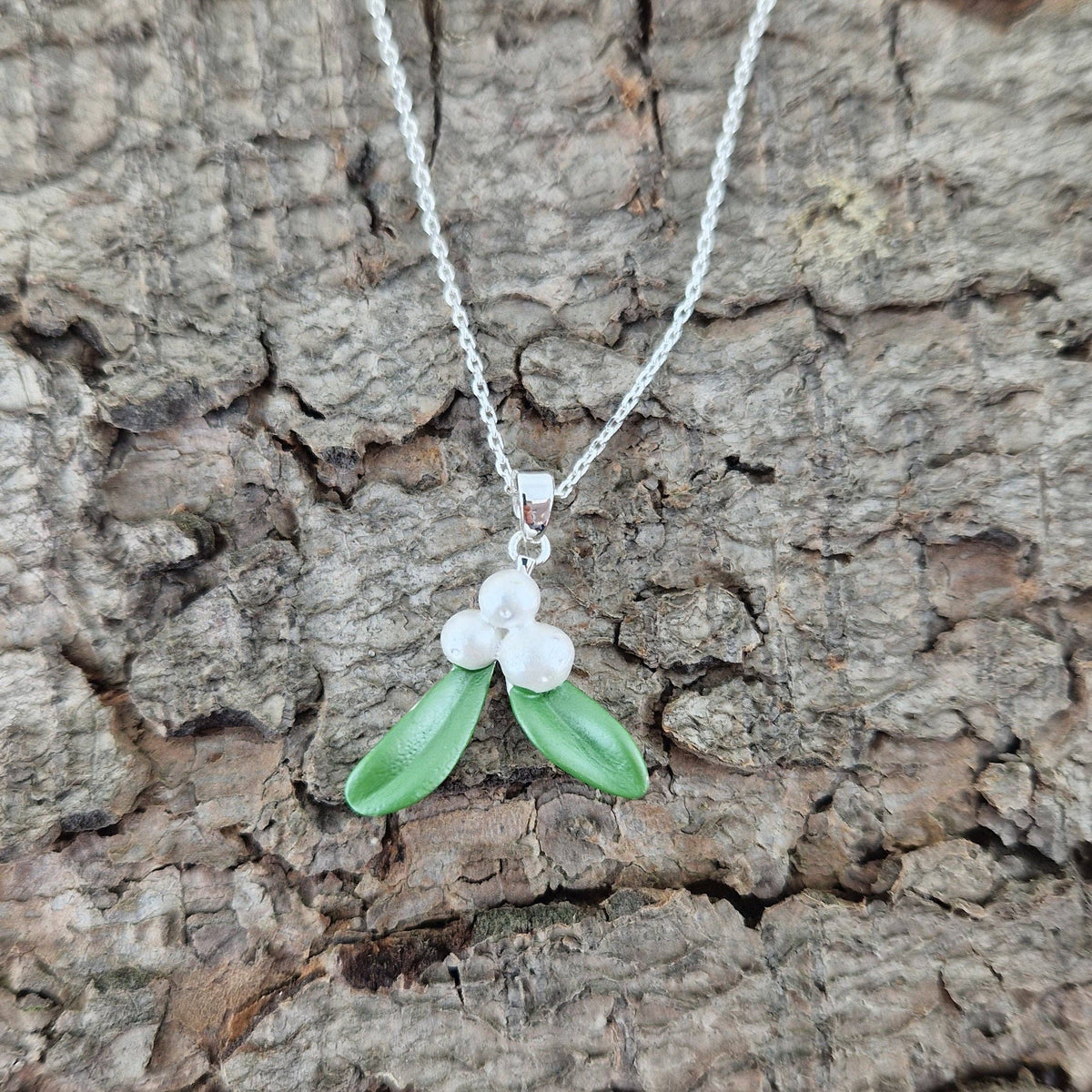 Mistletoe Christmas Necklace, Silver Plated