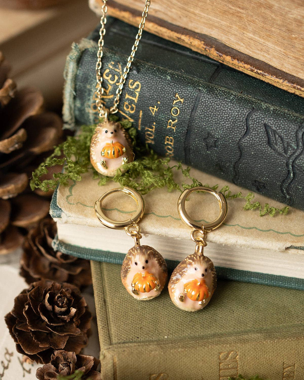 Hedgehog & Pumpkin Huggie Earrings