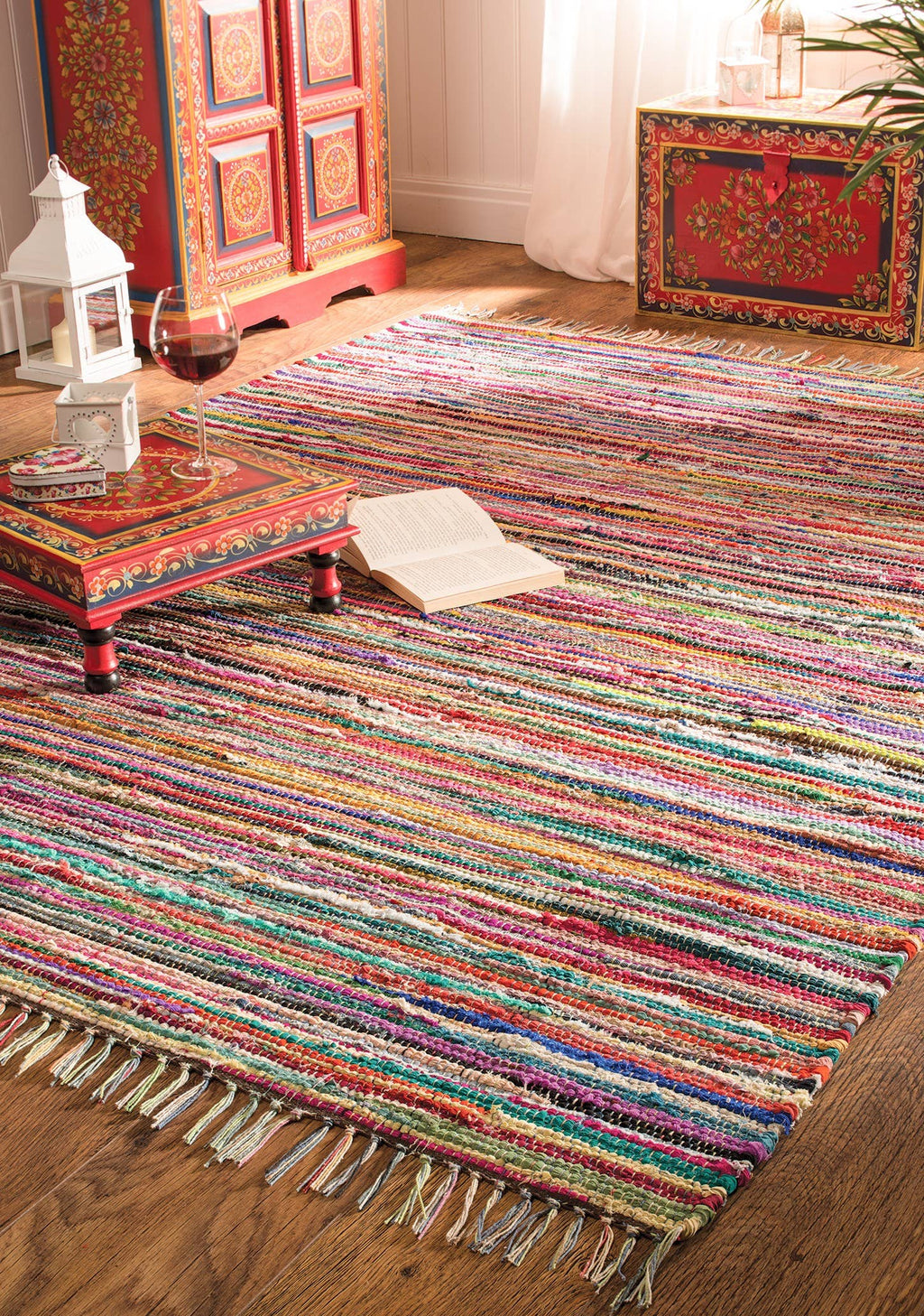 Multi Colour Recycled Cotton Rag Rug 60 X 90cm