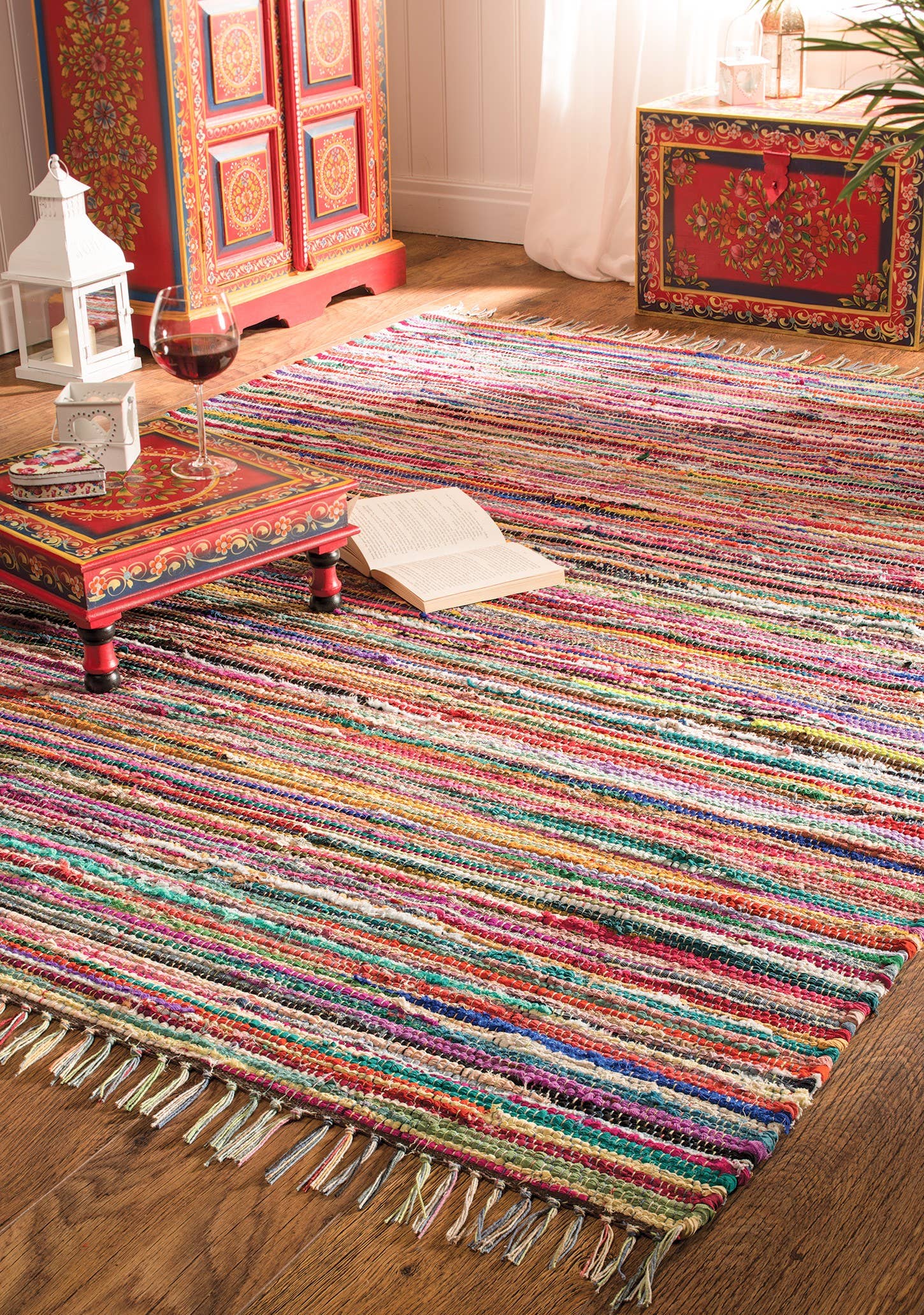 Multi Colour Recycled Cotton Rag Rug 60 X 90cm