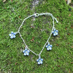 Forget-Me-Not Blue Flower Charm Bracelet, Silver Plated