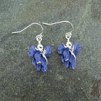 Iris Violet Blue Flower Drop Hook Earrings, Silver Plated