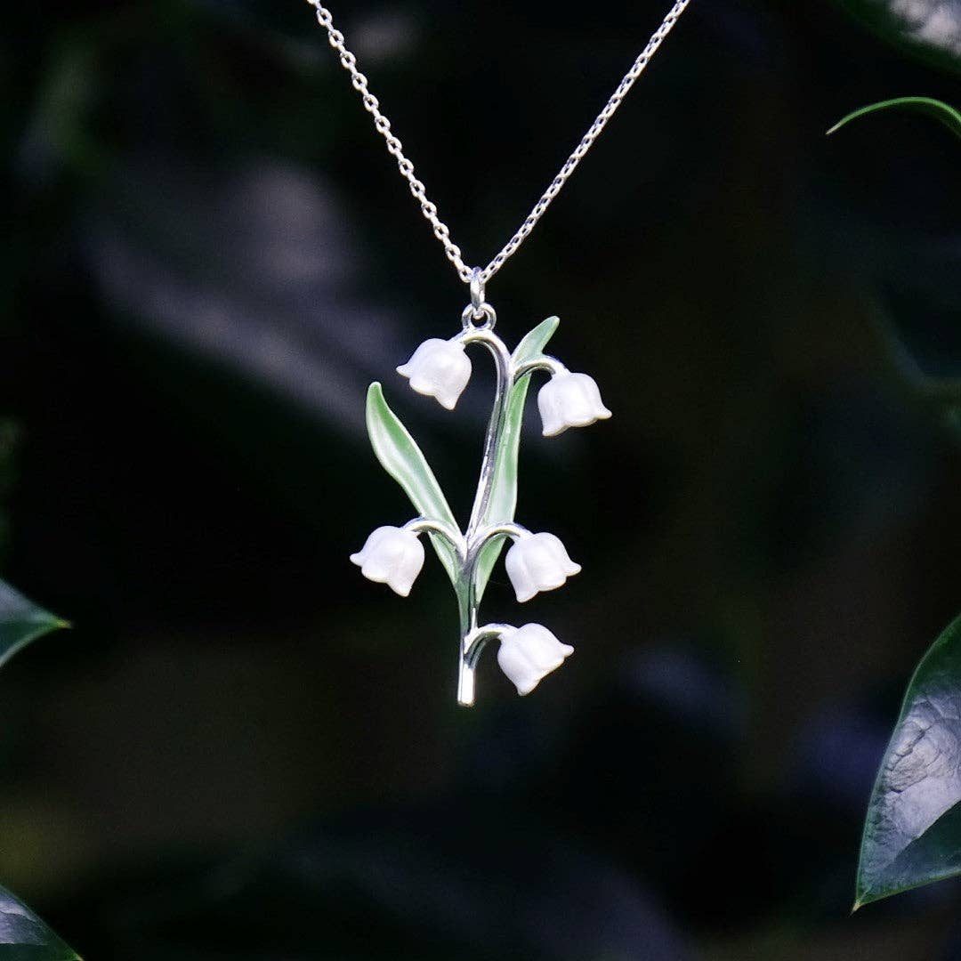 Lily of the Valley Flower Necklace, Silver Plated
