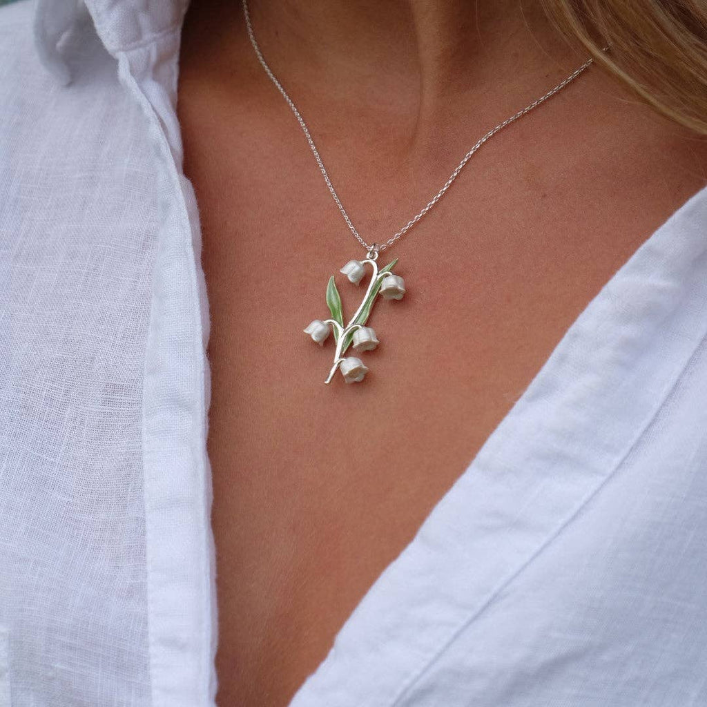 Lily of the Valley Flower Necklace, Silver Plated