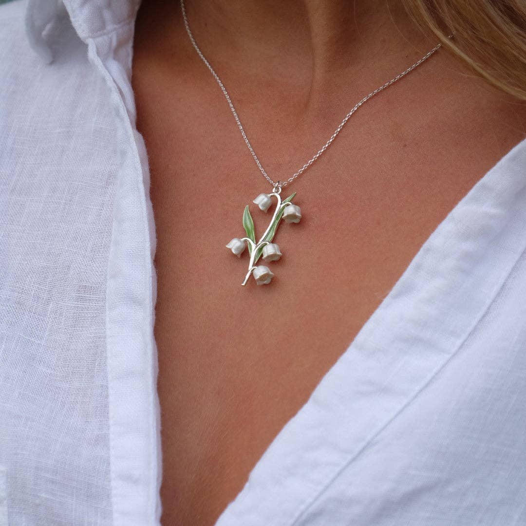Lily of the Valley Flower Necklace, Silver Plated