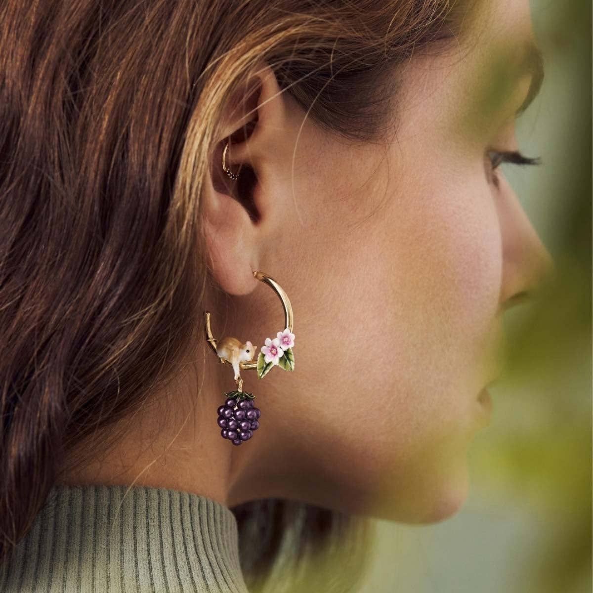 Blackberry & Mouse Hoop Earrings