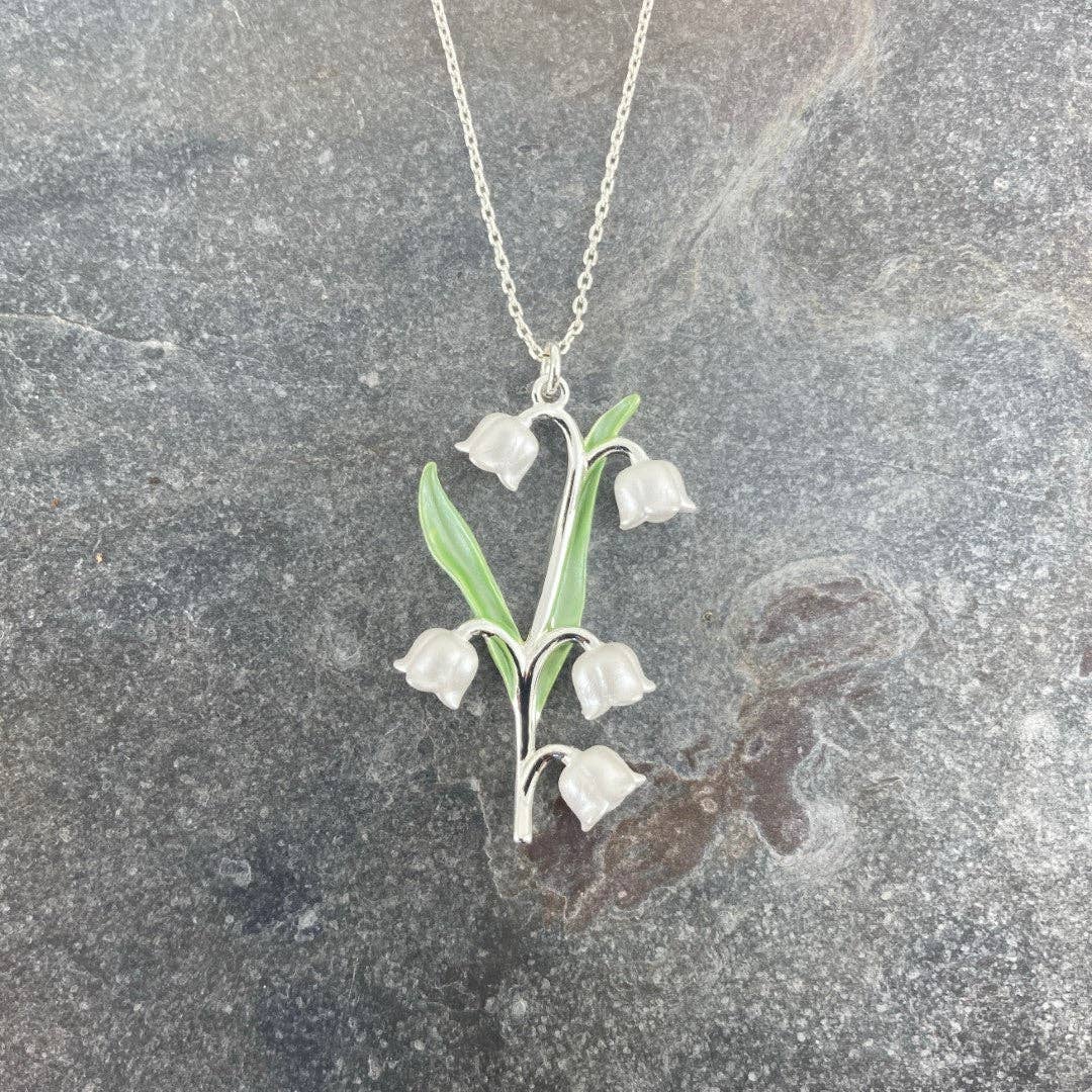 Lily of the Valley Flower Necklace, Silver Plated