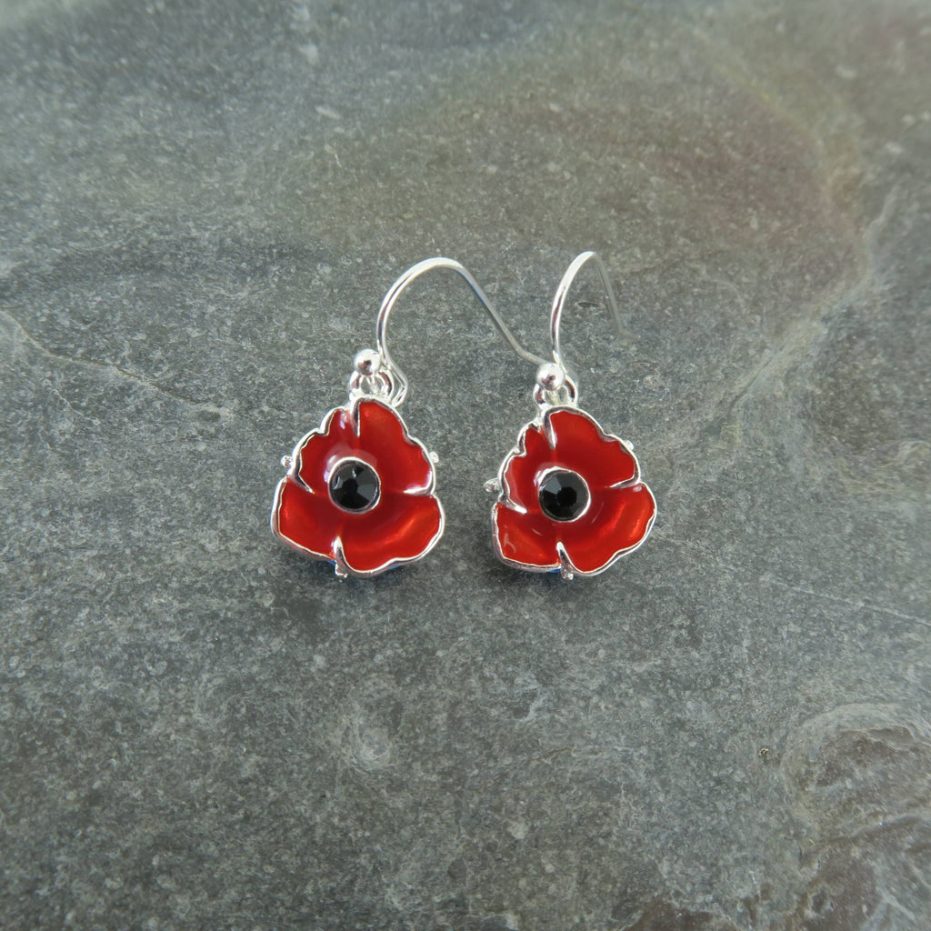 Poppy Red Flower Dangly Earrings