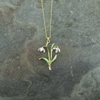 Snowdrop White Open Flower Pendant Necklace, Gold Plated