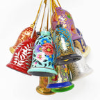 Hand painted wooden Christmas bell ornament assorted 12 pack