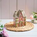 Cottage Garden Stoneware House Pink With Rose Garland And Cut Out Heart All Embossed Details Candle Holder